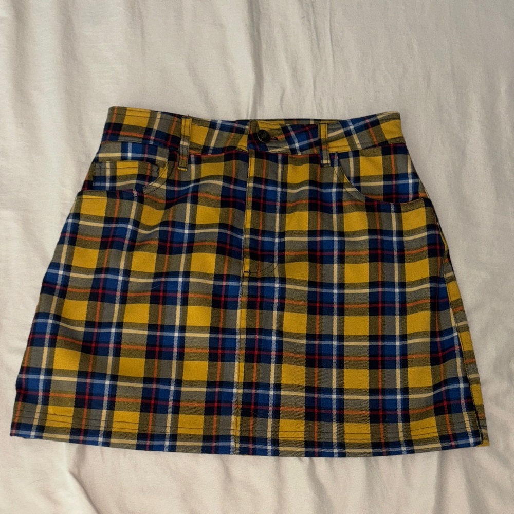 Forever 21 Yellow and Blue Plaid Mini Skirt